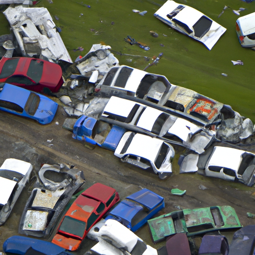 מבט אווירי של אתר התאונה, המראה את הריסותיהם של מספר כלי רכב.